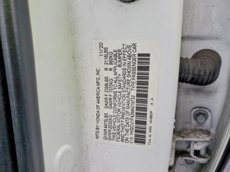 52493936 :رقم المزاد ، 1HGCV1F42MA019732 vin ، 2021 Honda Accord مزاد بيع