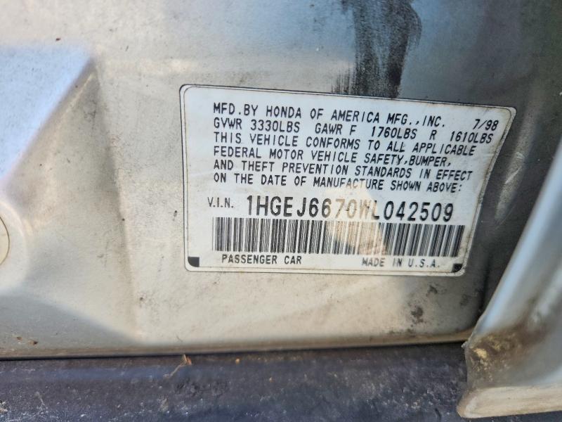 Aukcja sprzedaży 1998 Honda Civic, vin: 1HGEJ6670WL042509, numer aukcji: 53952616