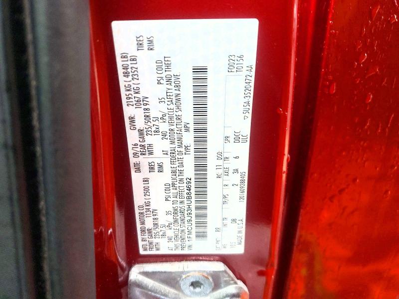 Aukcja sprzedaży 2017 Ford Escape, vin: 1FMCU9J93HUB84692, numer aukcji: 54470026