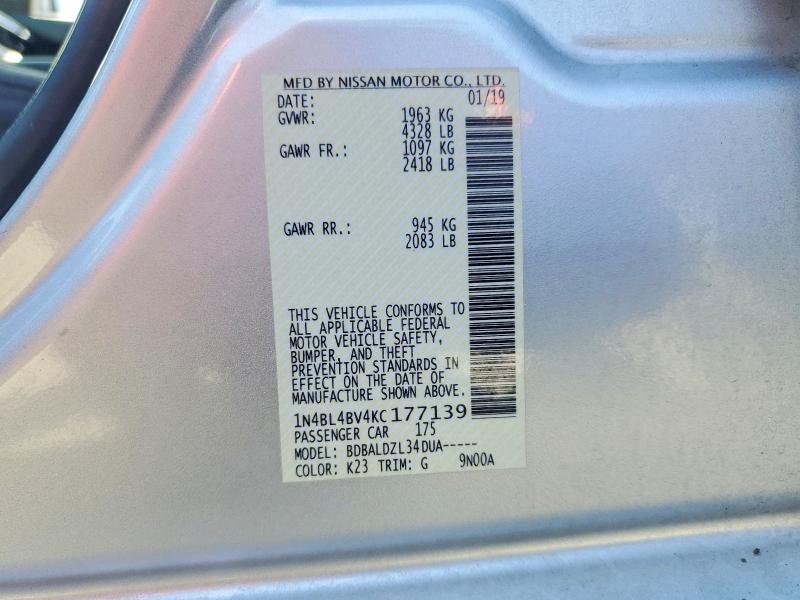 Aukcja sprzedaży 2019 Nissan Altima, vin: 1N4BL4BV4KC177139, numer aukcji: 53332576