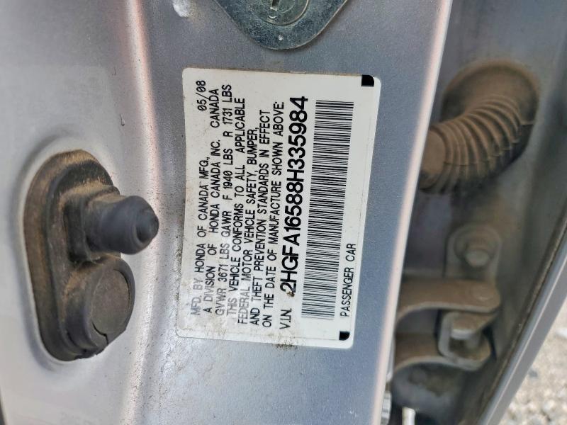 2008 Honda Civic მანქანა იყიდება აუქციონზე, vin: 2HGFA16588H335984, აუქციონის ნომერი: 54438466