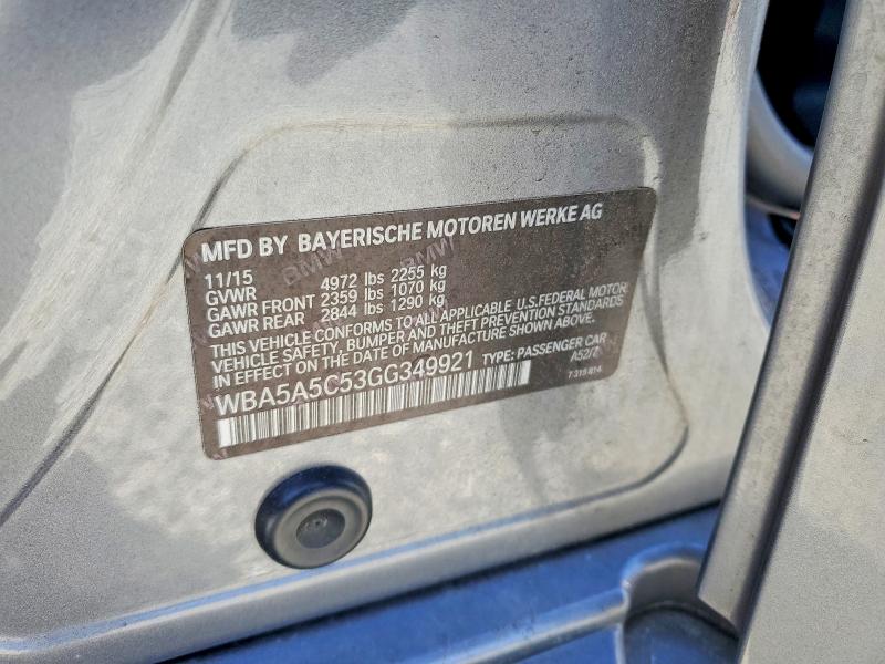 2016 Bmw 528 მანქანა იყიდება აუქციონზე, vin: WBA5A5C53GG349921, აუქციონის ნომერი: 53113856