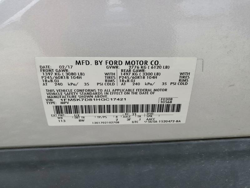 Aukcja sprzedaży 2017 Ford Explorer, vin: 1FM5K7D81HGC17421, numer aukcji: 54859176