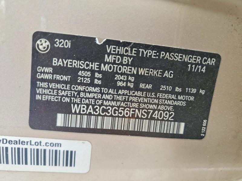 Продажа на аукционе авто 2015 Bmw 320, vin: WBA3C3G56FNS74092, номер лота: 52099566