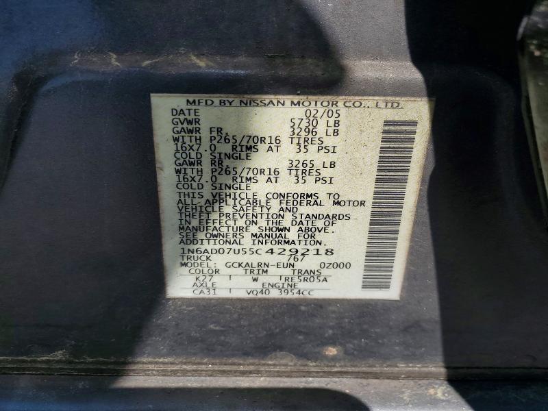 2005 Nissan Frontier მანქანა იყიდება აუქციონზე, vin: 1N6AD07U55C429218, აუქციონის ნომერი: 49684046