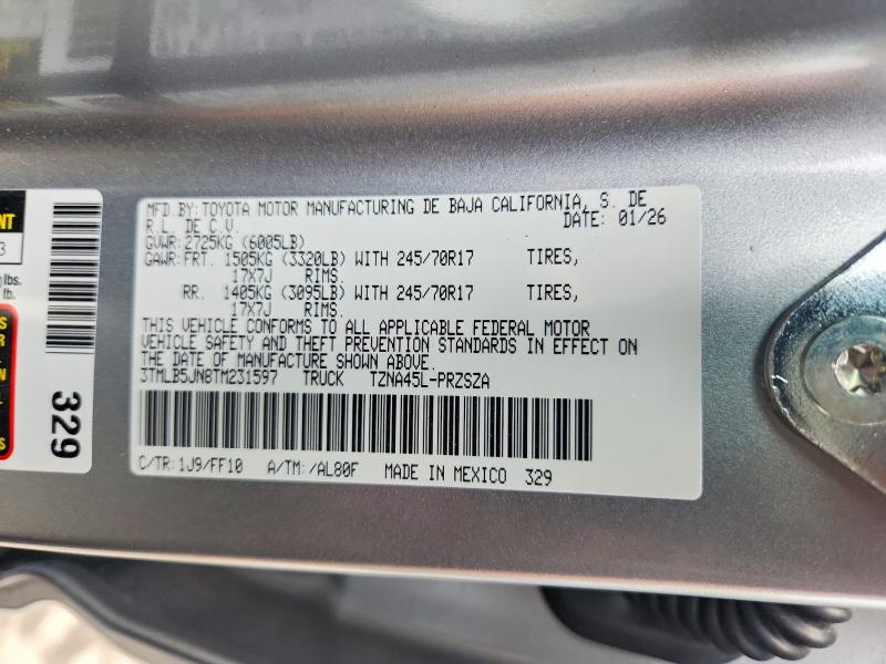 2026 Toyota Tacoma მანქანა იყიდება აუქციონზე, vin: 3TMLB5JN8TM231597, აუქციონის ნომერი: 53027656