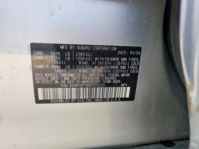 Продажа на аукционе авто 2024 Subaru Outback, vin: 4S4BTGPDXR3229259, номер лота: 52655356