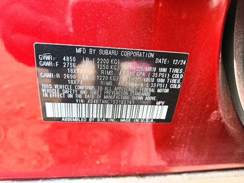 Aukcja sprzedaży 2025 Subaru Outback, vin: 4S4BTANC7S3193141, numer aukcji: 52435676