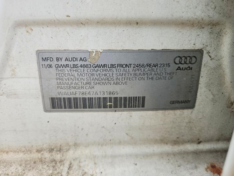 Продаж на аукціоні авто 2007 Audi A4, vin: WAUAF78E47A131865, номер лоту: 52776966