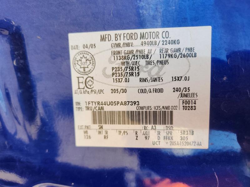 2005 Ford Ranger მანქანა იყიდება აუქციონზე, vin: 1FTYR44U05PA87393, აუქციონის ნომერი: 54706056