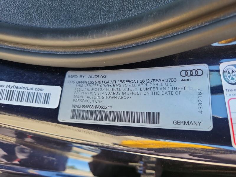 2017 Audi A6 მანქანა იყიდება აუქციონზე, vin: WAUG8AFC8HN062241, აუქციონის ნომერი: 51915376