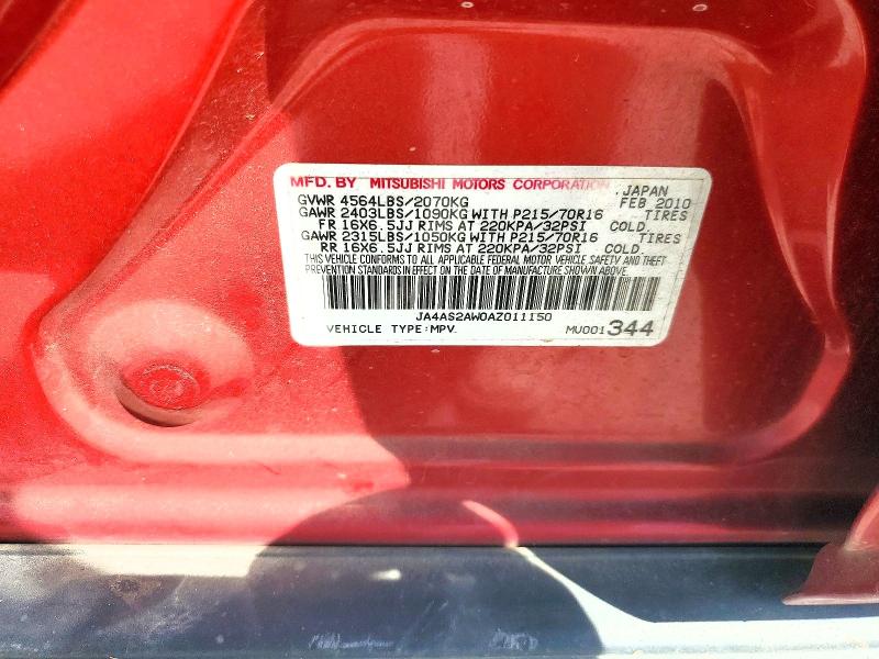 Продажа на аукционе авто 2010 Mitsubishi Outlander, vin: JA4AS2AW0AZ011150, номер лота: 53446786