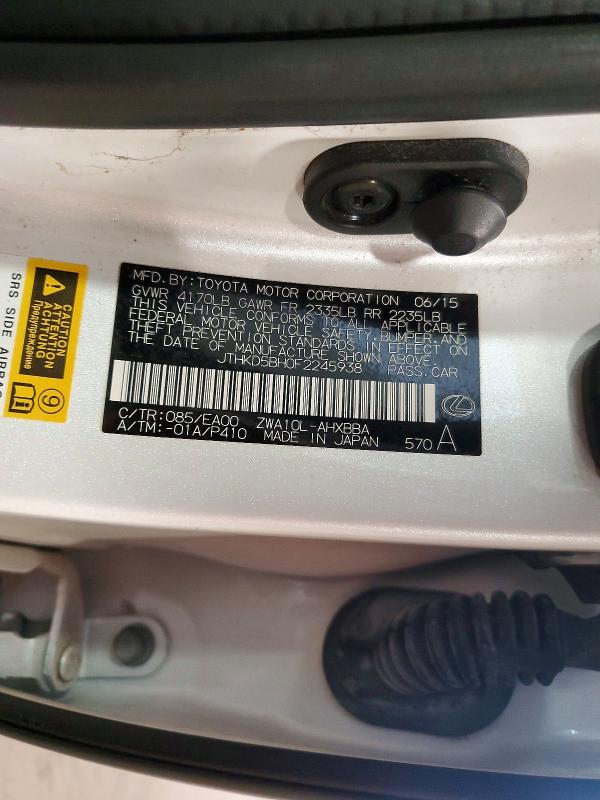 52199266 :رقم المزاد ، JTHKD5BH0F2245938 vin ، 2015 Lexus Ct مزاد بيع