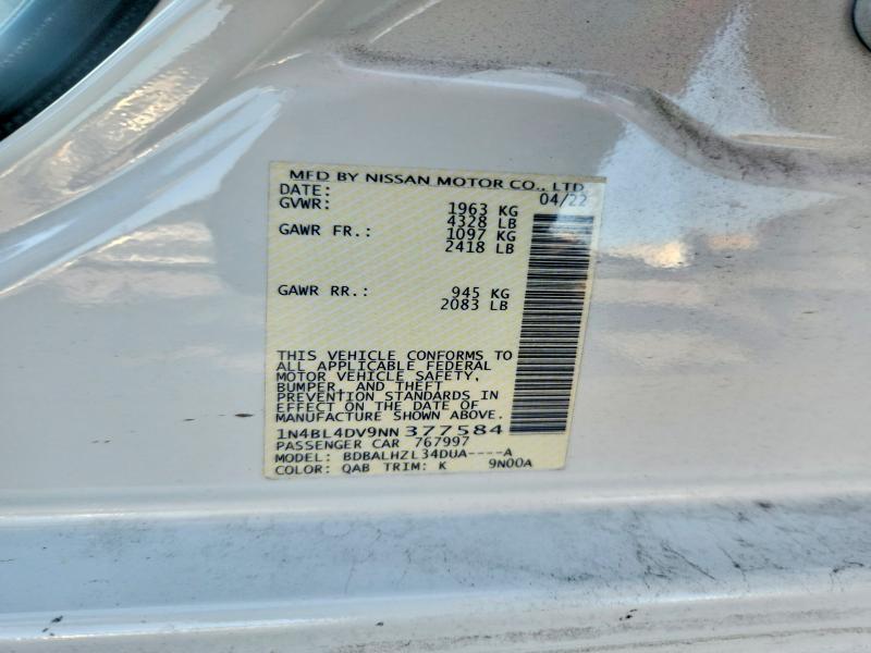 Auction sale of the 2022 Nissan Altima, vin: 1N4BL4DV9NN377584, lot number: 53469586
