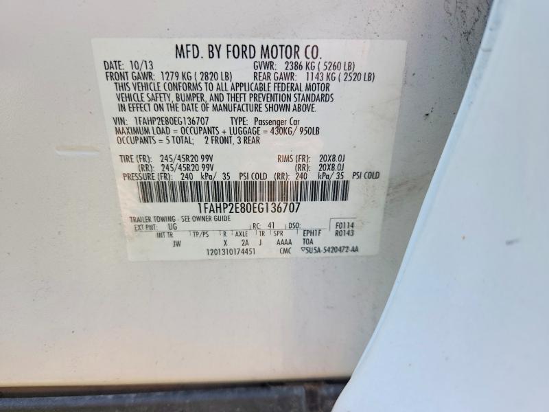 52164636 :رقم المزاد ، 1FAHP2E80EG136707 vin ، 2014 Ford Taurus مزاد بيع