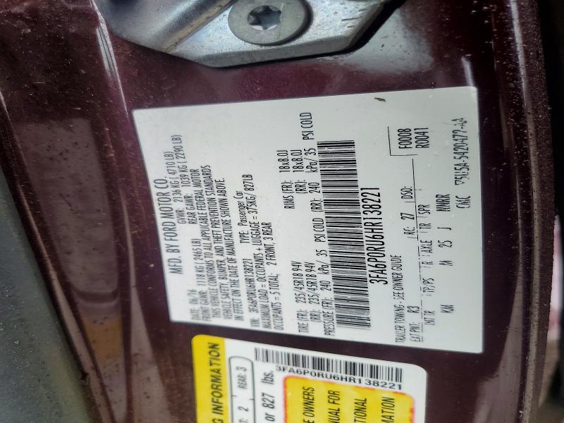 2017 Ford Fusion მანქანა იყიდება აუქციონზე, vin: 3FA6P0RU6HR138221, აუქციონის ნომერი: 55041166