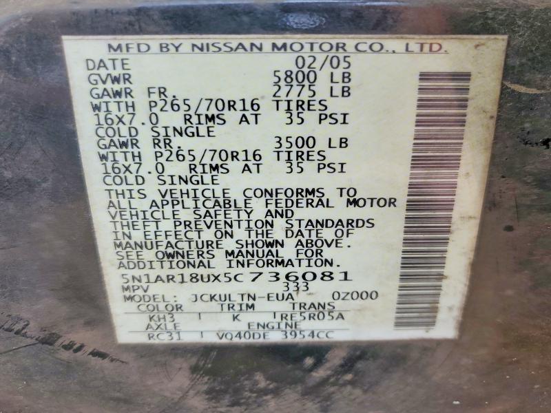 Продаж на аукціоні авто 2005 Nissan Pathfinder, vin: 5N1AR18UX5C736081, номер лоту: 52266296