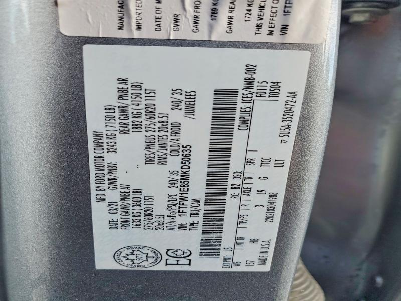 Продажа на аукционе авто 2021 Ford F150, vin: 1FTFW1E85MKD50635, номер лота: 59407416