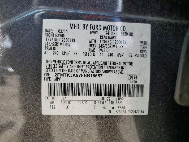 Продаж на аукціоні авто 2015 Ford Edge, vin: 2FMTK3K97FBB16657, номер лоту: 55270976