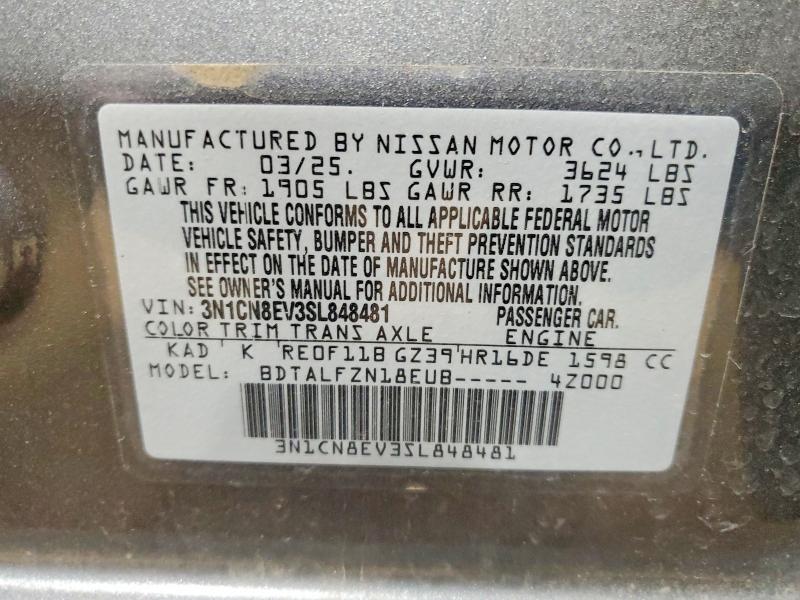 Auction sale of the 2025 Nissan Versa, vin: 3N1CN8EV3SL848481, lot number: 54816346