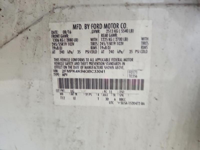 Продаж на аукціоні авто 2016 Ford Edge, vin: 2FMPK4K94GBC33041, номер лоту: 51026636