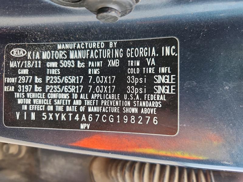 53988566 :رقم المزاد ، 5XYKT4A67CG198276 vin ، 2012 Kia Sorento مزاد بيع