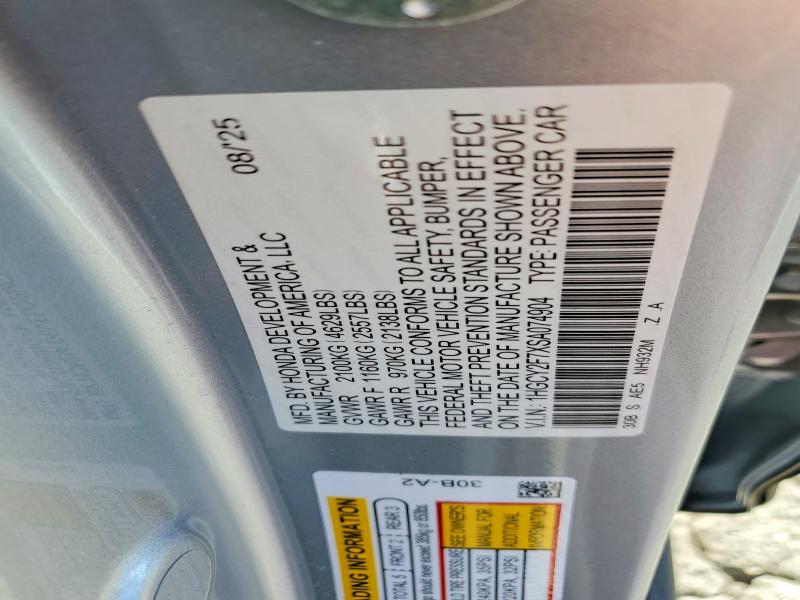 53841406 :رقم المزاد ، 1HGCY2F7XSA074904 vin ، 2025 Honda Accord مزاد بيع