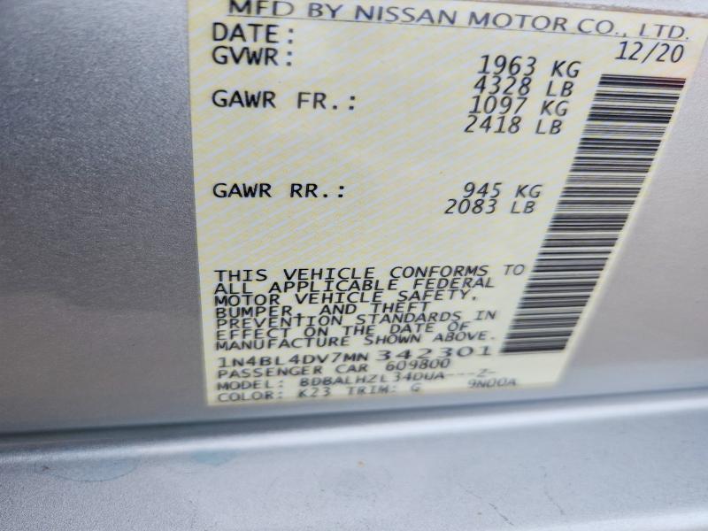 55101146 :رقم المزاد ، 1N4BL4DV7MN342301 vin ، 2021 Nissan Altima مزاد بيع