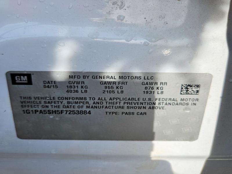 2015 Chevrolet Cruze მანქანა იყიდება აუქციონზე, vin: 1G1PA5SH5F7253884, აუქციონის ნომერი: 52014056