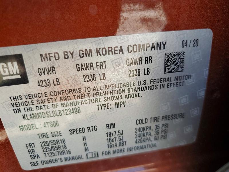 54835706 :رقم المزاد ، KL4MMDSL0LB123496 vin ، 2020 Buick Encore Gx مزاد بيع