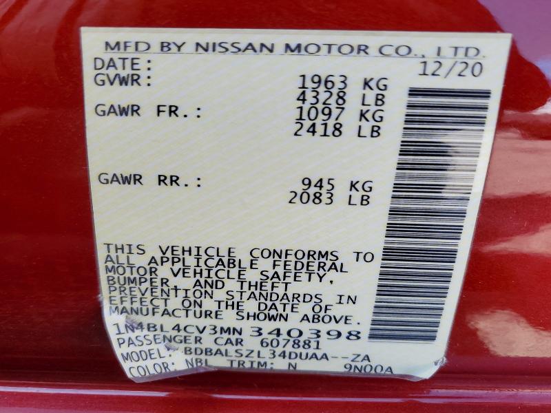 53455606 :رقم المزاد ، 1N4BL4CV3MN340398 vin ، 2021 Nissan Altima مزاد بيع