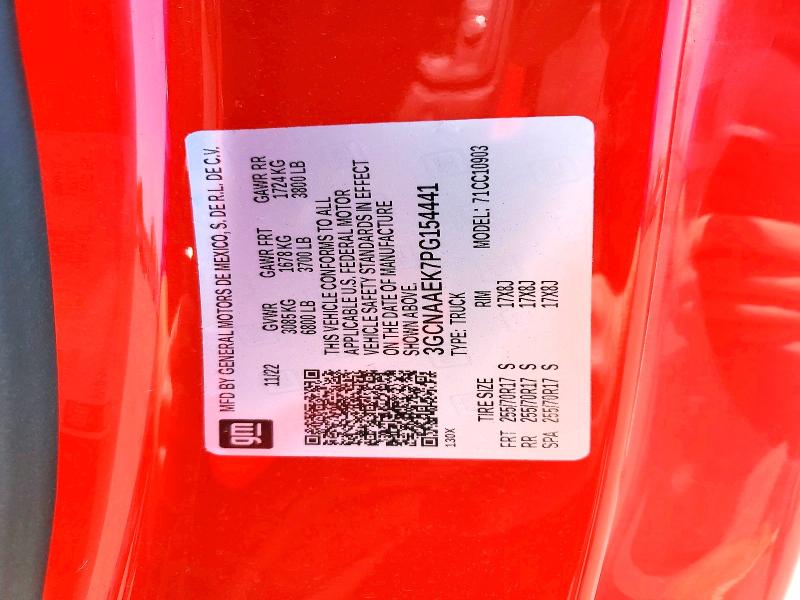 Продаж на аукціоні авто 2023 Chevrolet Silverado, vin: 3GCNAAEK7PG154441, номер лоту: 54625956
