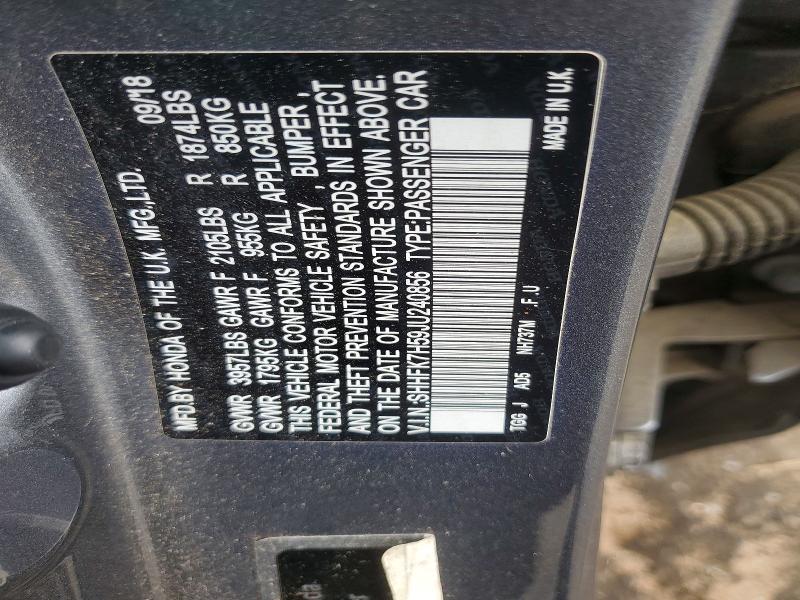 Продаж на аукціоні авто 2018 Honda Civic, vin: SHHFK7H59JU240856, номер лоту: 53983916