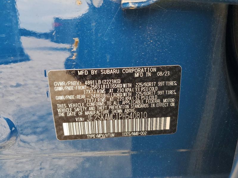 53032576 :رقم المزاد ، JF2SKAMC1PH540810 vin ، 2023 Subaru Forester مزاد بيع