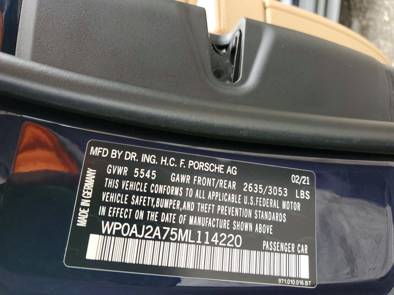 Продажа на аукционе авто 2021 Porsche Panamera, vin: WP0AJ2A75ML114220, номер лота: 53199806