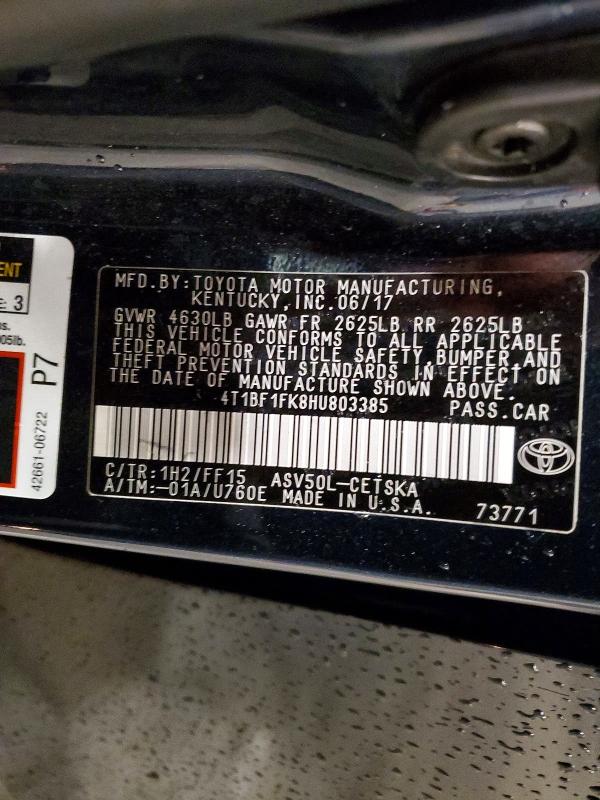 Продажа на аукционе авто 2017 Toyota Camry, vin: 4T1BF1FK8HU803385, номер лота: 54487816