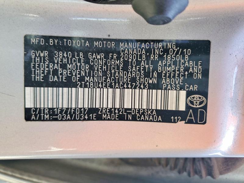 Продаж на аукціоні авто 2010 Toyota Corolla, vin: 2T1BU4EE1AC447243, номер лоту: 54450676