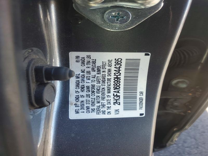 53835136 :رقم المزاد ، 2HGFA16899H344365 vin ، 2009 Honda Civic مزاد بيع