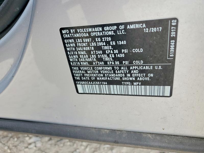 2018 Volkswagen Atlas მანქანა იყიდება აუქციონზე, vin: 1V2GR2CA4JC551194, აუქციონის ნომერი: 54471266