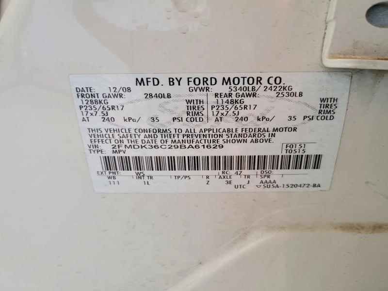 2009 Ford Edge მანქანა იყიდება აუქციონზე, vin: 2FMDK36C29BA61629, აუქციონის ნომერი: 54757316