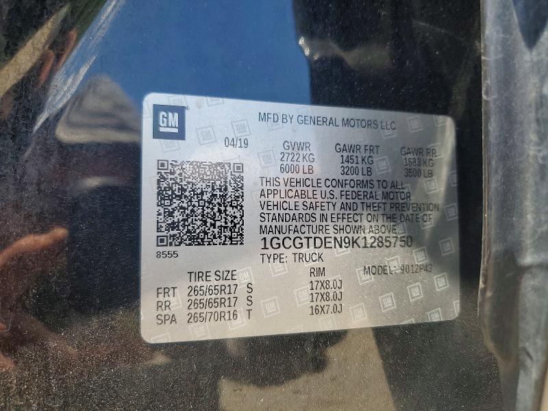 Aukcja sprzedaży 2019 Chevrolet Colorado, vin: 1GCGTDEN9K1285750, numer aukcji: 54239656