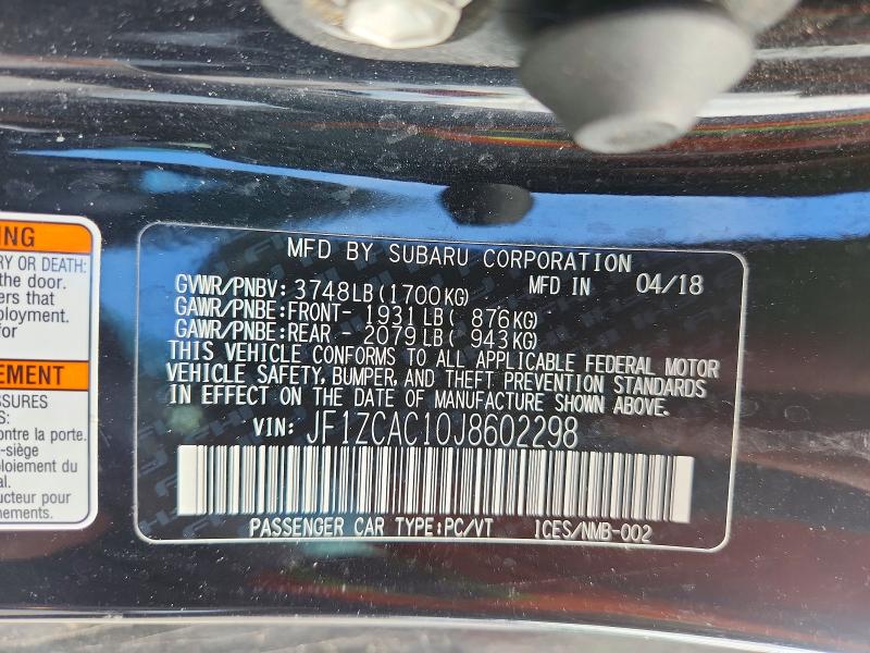 Продажа на аукционе авто 2018 Subaru Brz, vin: JF1ZCAC10J8602298, номер лота: 55376936