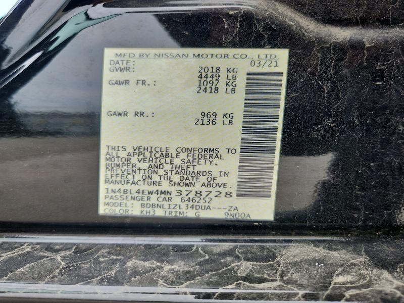 Aukcja sprzedaży 2021 Nissan Altima, vin: 1N4BL4EW4MN378728, numer aukcji: 53745706