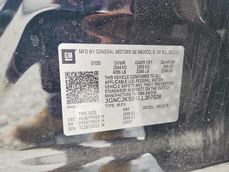 Aukcja sprzedaży 2020 Chevrolet Trax, vin: 3GNCJKSB6LL307028, numer aukcji: 53161116