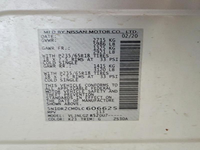 Продажа на аукционе авто 2020 Nissan Pathfinder, vin: 5N1DR2CM0LC606625, номер лота: 55089016
