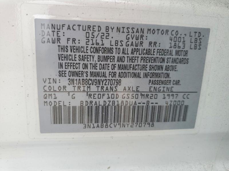 Продаж на аукціоні авто 2022 Nissan Sentra, vin: 3N1AB8CV9NY270798, номер лоту: 53341616