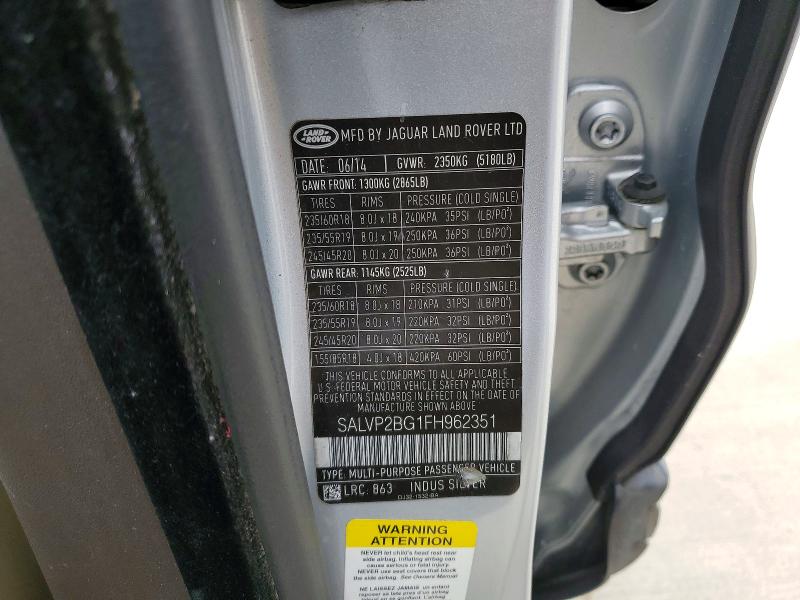2015 Land Rover Range Rover Evoque მანქანა იყიდება აუქციონზე, vin: SALVP2BG1FH962351, აუქციონის ნომერი: 52297076