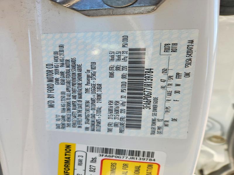 53168546 :رقم المزاد ، 3FA6P0G77JR139784 vin ، 2018 Ford Fusion مزاد بيع