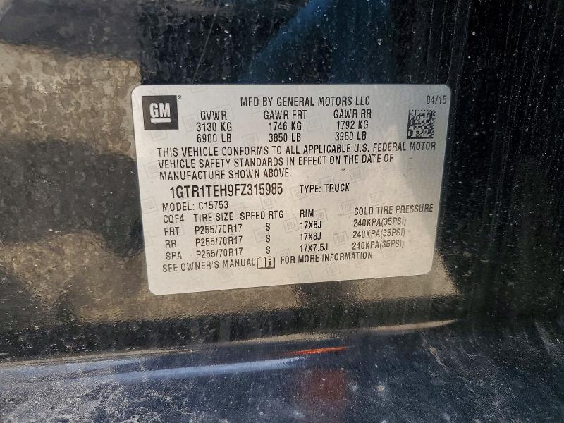 Aukcja sprzedaży 2015 Gmc Sierra, vin: 1GTR1TEH9FZ315985, numer aukcji: 54485466