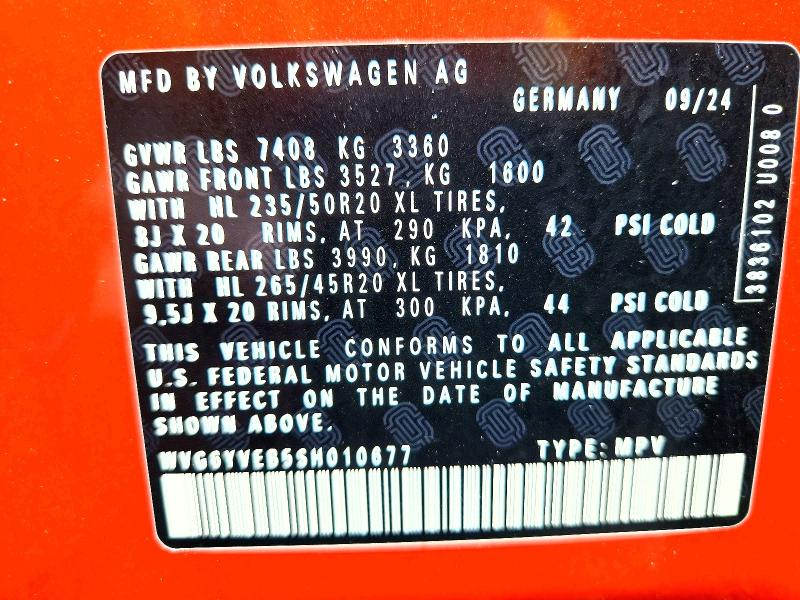 Aukcja sprzedaży 2025 Volkswagen Id Buzz, vin: WVG6YVEB5SH010677, numer aukcji: 53531406